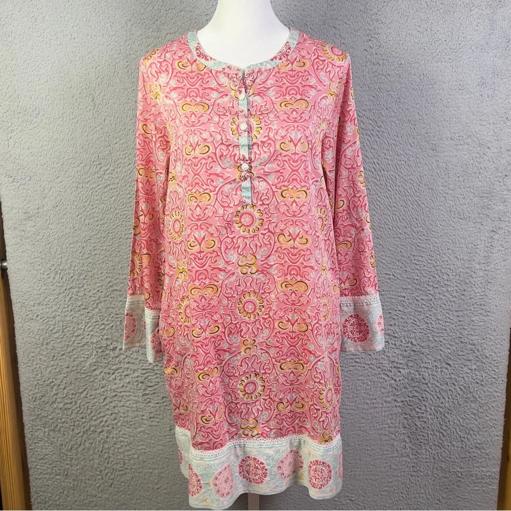 Oscar De La Renta Dress Womens XS Multicolor Henley Neck Preppy Casual Cotton - Picture 1 of 8